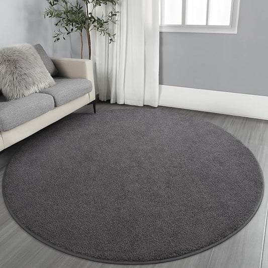 Gifeas Ultra Soft Round Area Rugs for Living Room Bedroom, 6x6 Feet Dark Grey Thickened Memory Foam Modern Indoor Circle Carpets, Non-Slip Comfy Circular Rug for Boys Girls Nursery Room Home Decor