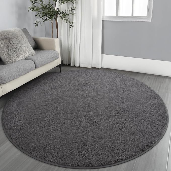 Gifeas Ultra Soft Round Area Rugs for Living Room Bedroom, 7x7 Feet Dark Grey Thickened Memory Foam Modern Indoor Circle Carpets, Non-Slip Comfy Circular Rug for Boys Girls Nursery Room Home Decor