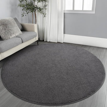 Gifeas Ultra Soft Round Area Rugs for Living Room Bedroom, 7x7 Feet Dark Grey Thickened Memory Foam Modern Indoor Circle Carpets, Non-Slip Comfy Circular Rug for Boys Girls Nursery Room Home Decor