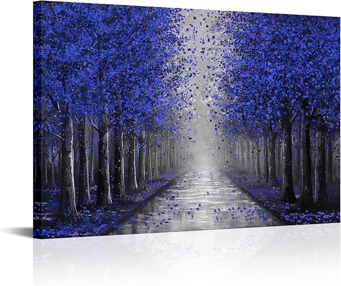 NutArtPic Blue Tree Canvas Wall Art Forest Landscape Painting Blue Fantasy Tree Artwork Nature Pictures Prints Framed For Wall Decor 24''x36''