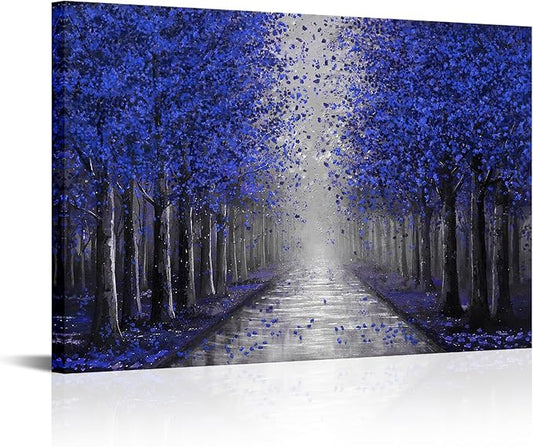 NutArtPic Blue Tree Canvas Wall Art Forest Landscape Painting Blue Fantasy Tree Artwork Nature Pictures Prints Framed For Wall Decor 24''x36''