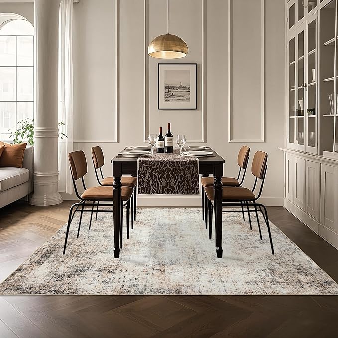 Washable 5x7 Area Rug: Neutral Rugs for Living Room Dining Room Bedroom Office Indoor - Non-Slip Modern Large Carpet Home Decor - 5x7 Sandstone Beige Gray