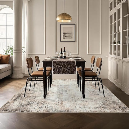 Washable 5x7 Area Rug: Neutral Rugs for Living Room Dining Room Bedroom Office Indoor - Non-Slip Modern Large Carpet Home Decor - 5x7 Sandstone Beige Gray