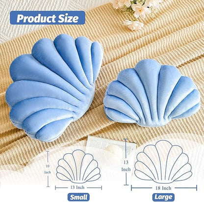 Lfsaaj Dusty Blue Seashell Throw Pillows, Shell Shaped Throw Pillows, 13 Inch Soft Velvet Home Decorative Pillow Plush Cushion for Bed Couch Living Sofa Room Decor Accent Throw Pillow