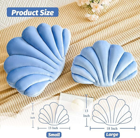 Lfsaaj Dusty Blue Seashell Throw Pillows, Shell Shaped Throw Pillows, 18 Inch Soft Velvet Home Decorative Pillow Plush Cushion for Bed Couch Living Sofa Room Decor Accent Throw Pillow