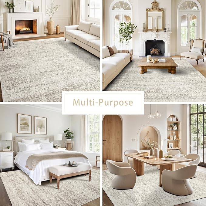 Srugn Washable Rugs 10x14 Area Rugs for Living Room,Rugs for Bedroom,Large Carpets,Ultra Soft Faux Wool Retro Dining Room Rug,Non Slip&Non-Shedding Low Pile Vintage Print Rug for Home Office Decor