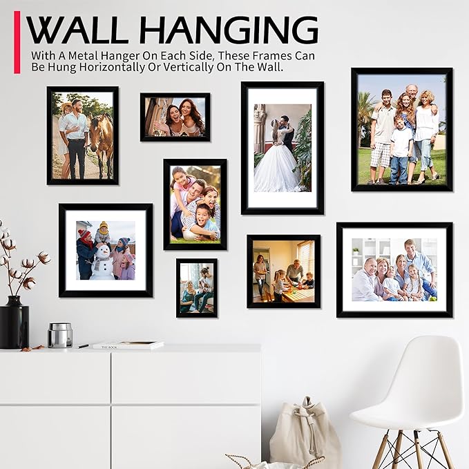 9 x12 Picture Frame, 2 Pack Black Photo Frame with HD Plexiglass, Fits Pictures 6x8 with Mat or 9 x12 Without Mat, Wall Hanging Photo Frames Poster Frames for Collage Wall Decor