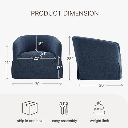Swivel Accent Chair, 360 Degree Performance Fabric Armchair Modern Barrel Chairs Armchair for Living Room Bedroom Home and Office,Blue
