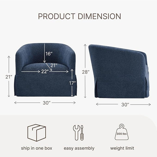 Swivel Accent Chair, 360 Degree Performance Fabric Armchair Modern Barrel Chairs Armchair for Living Room Bedroom Home and Office,Blue