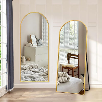 NicBex Arched Full Length Mirror with Stand, 57"x 20" Gold Full Body Mirror, Aluminum Alloy Frame Floor Mirror, Free Standing Mirror, Wall-Mounted, for Bedroom Living Room Dressing Room
