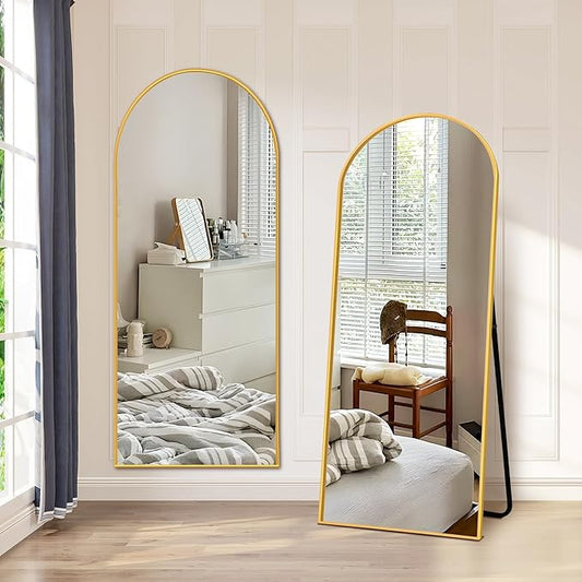 NicBex Arched Full Length Mirror with Stand, 57"x 20" Gold Full Body Mirror, Aluminum Alloy Frame Floor Mirror, Free Standing Mirror, Wall-Mounted, for Bedroom Living Room Dressing Room