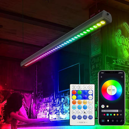 Smart LED Linear Wall Washer Light, 40 Inch Bluetooth Multi-Mount Pendant Light Versatility Hanging Fixtures, RGBCW 180W Dimmable Chandelier for Wall Washing, Adjustable Heigh