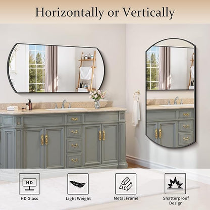 COFENY Bathroom Mirror, 24x48 Inch Black Oval Wall Mounted Mirror with Thin Metal Frame, Modern Bathroom Vanity Mirrors for Over Sink, Entryway, Living Room, Bedroom