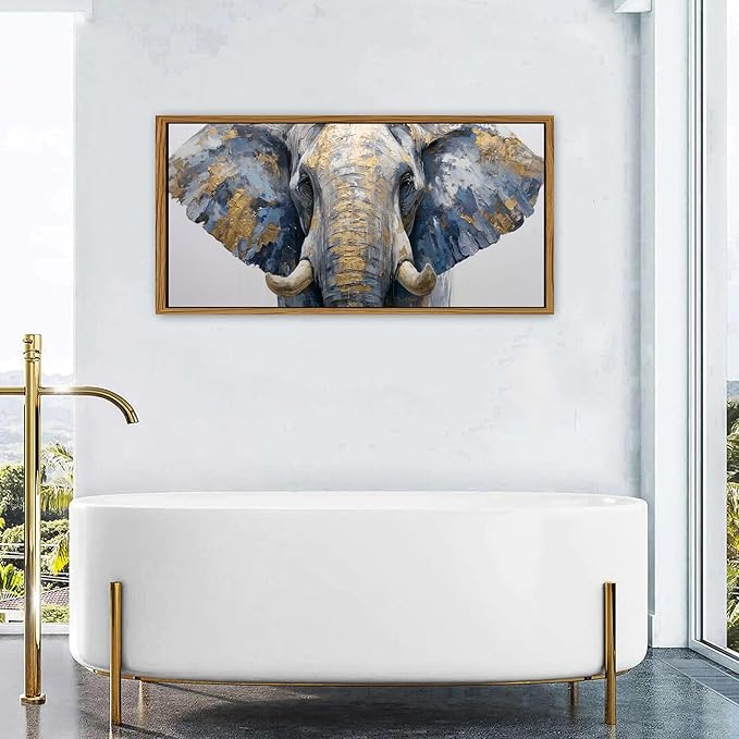 Abstract Gold Elephant Wall Art Framed Canvas Prints Bedroom Picture Above Kids Room Decor Wild Animal Painting African Animals Poster Modern Artwork for Office Living Room Home Decoration 24x48