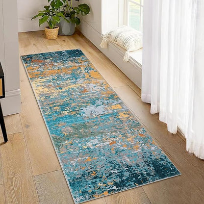 ROYHOME Modern Abstract 2x8 Runner Rug Washable Non Slip Stain Resistant Rug for Hallway Kitchen Bedroom Non Shedding Low Pile Indoor Floor Cover,Multi Color