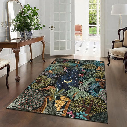 GarveeHome 3x5 Washable Area Rug for Bedroom, Jungle Animal Soft Tiger Rug Non Slip Low Pile Green Carpet Stain Resistant Throw Rug for Bedside Kids Room Office Dining Room