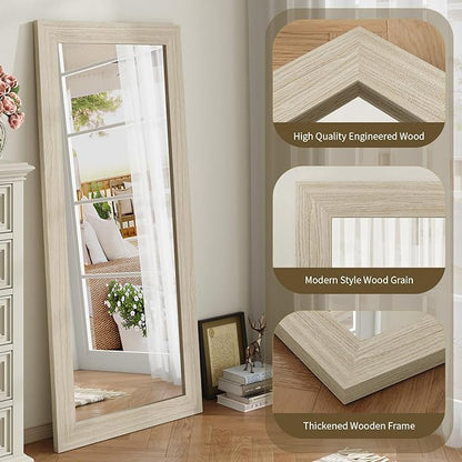 Syndra Modern Full Length Mirror Wood Frame, 65x24'' Large Floor Mirror with HD Tempered Glass & Wall Mount, Rectangular Standing Mirror for Bedroom, Living Room, Entryway, Farmhouse(Grey White Oak)