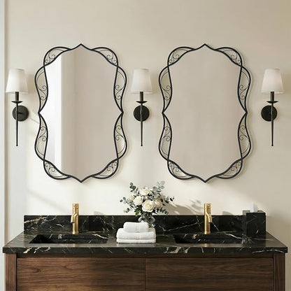 Besdomus Modern Black Bathroom Mirror: 24"x36" Scalloped Modern Large Bathroom Vanity Mirrors for Over Sink - Farmhouse Decorative Vertical or Horizontal Hanging for Bathroom/Living Room/Entryway
