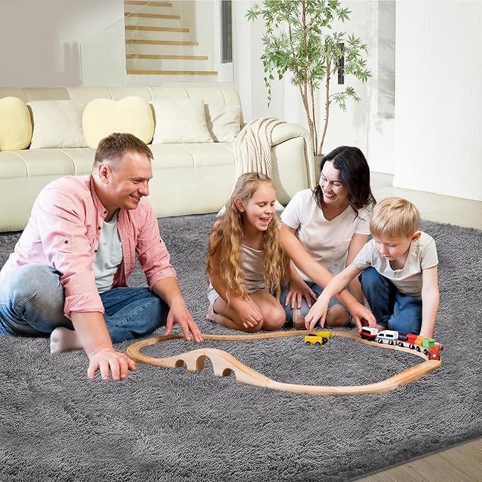 Ultra Soft Rug for Living Room, 3X5 Grey Fluffy Shag Area Rug for Bedroom, Modern Shaggy Carpets Fuzzy Rug for Teens Dorm Nursery Home Decor Aesthetic, Upgrade Anti-Skid Durable