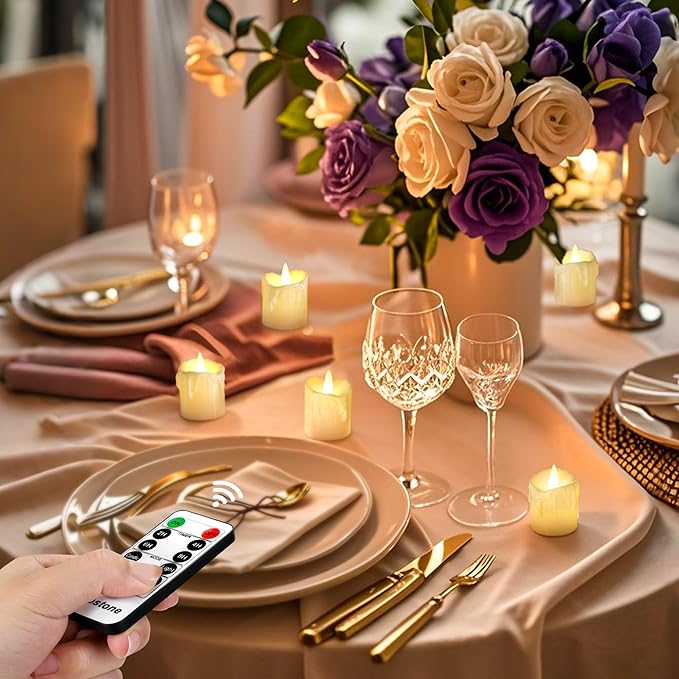 Topstone Flameless Candles 12 Pack with 2 Remotes Timer,Battery LED Tealights,Electric Candles,400H Long Lasting CR2450,Flickering or Steady Light,Dimmable for Home Decor Wedding Christmas