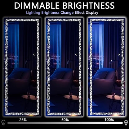 Hasipu 57” x 16" Full Length Mirror with LED Lights, Full Body Mirror for Vanity, Dressing Room, LED Free Standing Floor Mirror, Wall Mounted Mirror Dimming & 3 Color Modes (White-57 * 16)