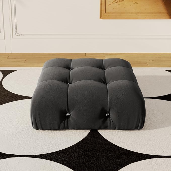 Modular Sectional Couches for Living Room, Modern Luxury Velvet Bubble Couch with Reversible Chaise Ottoman, Deep Seat Cloud Sectional Sofa (Ottoman, Black)