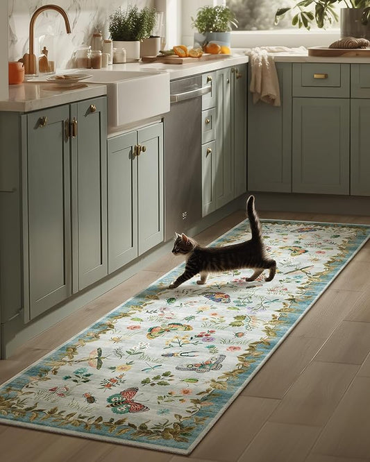 Machine Washable Rug Runners for Hallways: 2'6"x8' Kitchen Runner Stain Resistant Non Slip Low Pile Soft Carpet Runner Rug for Entryway Hallway Indoor Kitchen Beside Bedroom Bathroom Farmhouse