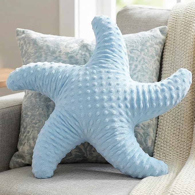 XIAIJIA Starfish Pillow Decorative Throw Pillow, 19.68x19.68 Inch Coastal Beach Pillow, Ocean Decor Beach Themed Room Accent Pillow for Couch Bed Bedroom（Blue）