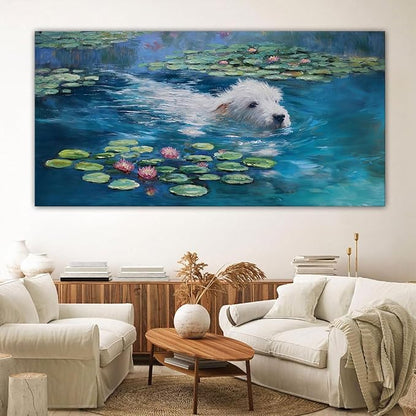 Dog Monet Wall Art with - Large Canvas Wall Art for Bedroom - Framed Landscape Pictures Decor - Classic Vintage Artwork for Living Room, Bedroom, or Office Paintings Wall Decor 29×58IN