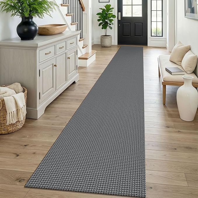 KOZYFLY Braided 2x16 Runners Rugs for Hallway, Extra Long Washable Runner Rug, Woven Non Slip Kitchen Runner, Cotton Entryway Rug, Floor Carpet for Entry, Aisle, Hall, Grey/Dark Grey