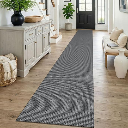 KOZYFLY Braided 2x16 Runners Rugs for Hallway, Extra Long Washable Runner Rug, Woven Non Slip Kitchen Runner, Cotton Entryway Rug, Floor Carpet for Entry, Aisle, Hall, Grey/Dark Grey