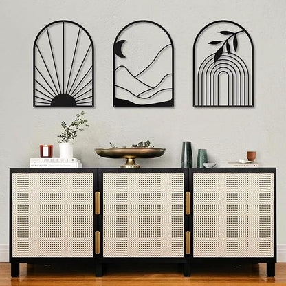 GSANMU Metal Minimalist Wall Decor - 3 Pcs black Bohemian Hanging Wall Single Line Art Wall Sculptures for Living Room,bathroom and staircase 17×11.8 inch