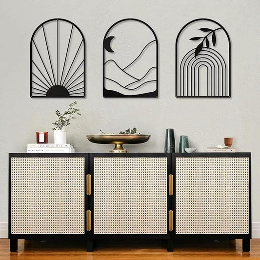 GSANMU Metal Minimalist Wall Decor - 3 Pcs black Bohemian Hanging Wall Single Line Art Wall Sculptures for Living Room,bathroom and staircase 17×11.8 inch