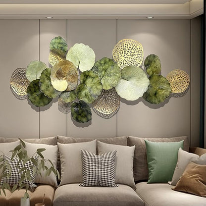 HAVFIFK iron Modern Metal Wall Art Decor, Large 3D Abstract Lotus Leaf Design, Handcrafted Iron Wall Decor for Living Room, Bedroom, Entryway, 51" Home Decoration