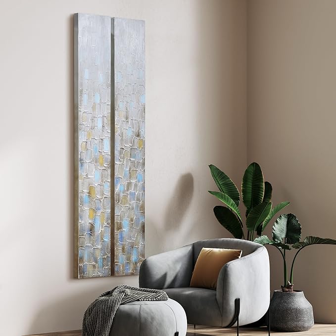 Empire Art Direct Abstract Wall Art Textured Hand Painted Canvas by Martin Edwards, Diptych, 72" x 12" each, Cosmopolitan