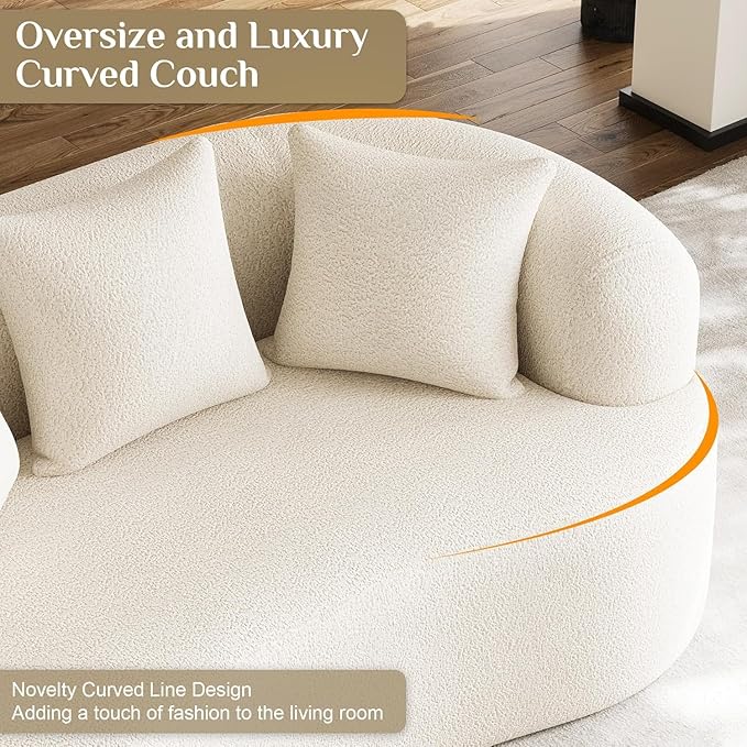 DAMAIFROM 68.5" Loveseat Sofa for Living Room, Modern Luxury Plush Chenille Extra Deep Seat Curved Cloud Floor Couch with 3 Throw Pillows for Small Spaces, No Assembly Needed, Cream White