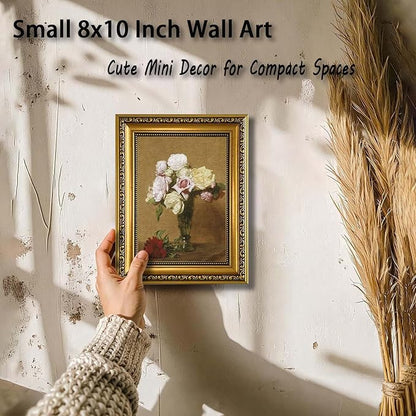 YD&YZY Gold Framed Vintage Wall Art Canvas Henri Fantin Latour Roses Floral Retro Farmhouse Wall Decor Rustic Cottagecor Painting Picture Print for Dining Room Bedroom 8x10 inch Small Framed