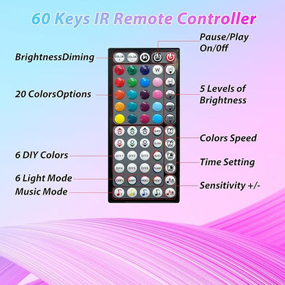 Ledagic LED Strip Lights 150ft (2 * 75FT) for Bedroom - Music Sync Color Changing With Remote and App Control - RGB Cuttable Tape for Home Decor Gaming Accessories