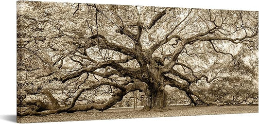 KREATIVE ARTS Large Sepia Angel Oak Tree Canvas Wall Art - 20"x48" Vintage Forest Landscape Framed Painting - Abstract Nature Photo Prints for Living Room, Bedroom, Office, Home Decor