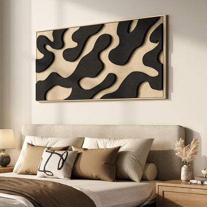 Large Framed 3D Abstract Wall Art for Living Room, Horizontal Black and Beige Textured Paintings Artwork for Walls, Neutral Modern Pictures for Bedroom Dining Room Home Office Wall Decor, 60x30 In