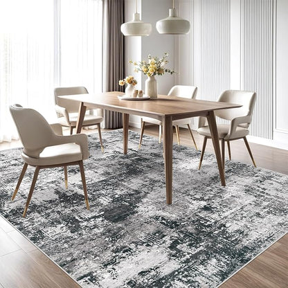 10x14 Area Rug for Living Room: Washable Abstract Large Soft Rugs Non Slip Modern Stain Resistant Low Pile Carpet for Dining Room Bedroom Nursery Office (Black Grey, 10'x14')