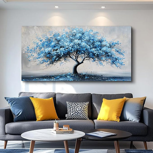 KELIYUAN Wall Art For Living Room Large Wall Decor For Office Bedroom Wall Decorations Abstract Canvas Painting Blue Tree Pictures Artwork Ready To Hang Guesthouse Room Mural Home Decor 24x48 In