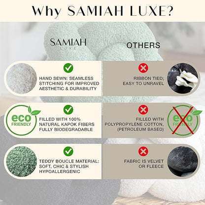 SAMIAH LUXE Charcoal Black Teddy Boucle Knot Pillow Ball 12", Permanently Stitched Knotted Decorative Throw Pillow, Natural Kapok Fill, Round Accent Pillow for Couch Sofa Bed, Boho Home Decor