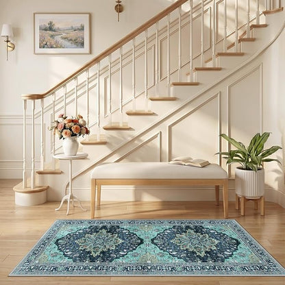 RELEANY Area Rugs 2'6"x5' Runner Rug Non Slip Washable for Kitchen Hallway Bedroom Beside Laundry Room Bathroom Rug, Floor Carpet, Teal Green Lake Blue Turquoise