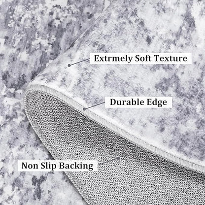ROYHOME Modern Abstract Runner Rug 2x10 Washable Non Slip Stain Resistant Rug for Bedroom Living Room Non Shedding Low Pile Indoor Floor Cover,Light Grey