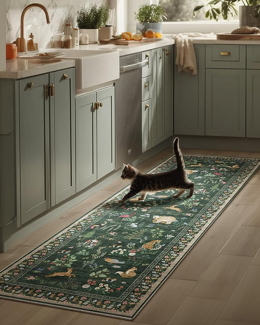 Washable Kitchen Rug Runners for Hallways: 2'6"x8' Bedroom Runner Rugs Non Slip Low Pile Soft Stain Resistant Floor Runenr Rug for Entryway Indoor Hallway Kitchen Laundry Room Beside Farmhouse