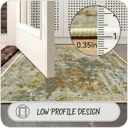 Green Rug Runners for Hallways Kitchen Non Slip Washable 2x6 Entryway Runner Rugs with Rubber Backing 6ft Long Carpet Runner for Laundry Bedroom, Low Pile Stain & Fade Resistant, Abstract Sage Green