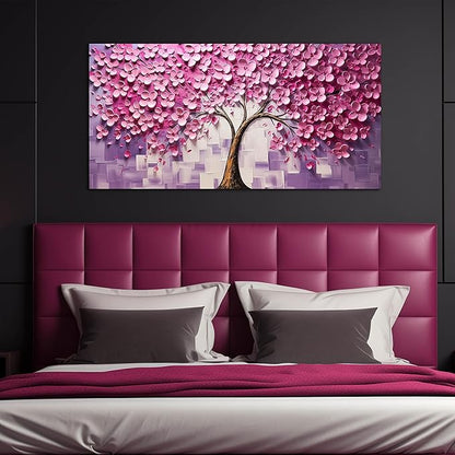 Tree Pictures Wall Decor for Bedroom Women,Pink Wall Art for Living Room Tree of Life Wall Decor 24 x 48 Inch