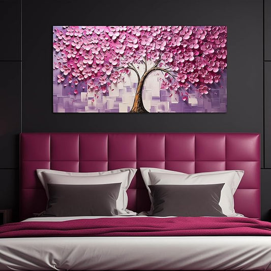 Tree Pictures Wall Decor for Bedroom Women,Pink Wall Art for Living Room Tree of Life Wall Decor 24 x 48 Inch
