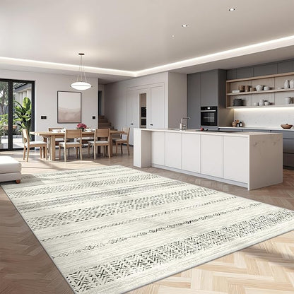 Miukiki 5x7 Area Rug for Living Room Moroccan Washable Rugs Non Slip Indoor Floor Carpet Foldable Large Soft Area Rug for Dining Room Bedroom with Low Pile(Grey,5'x7')